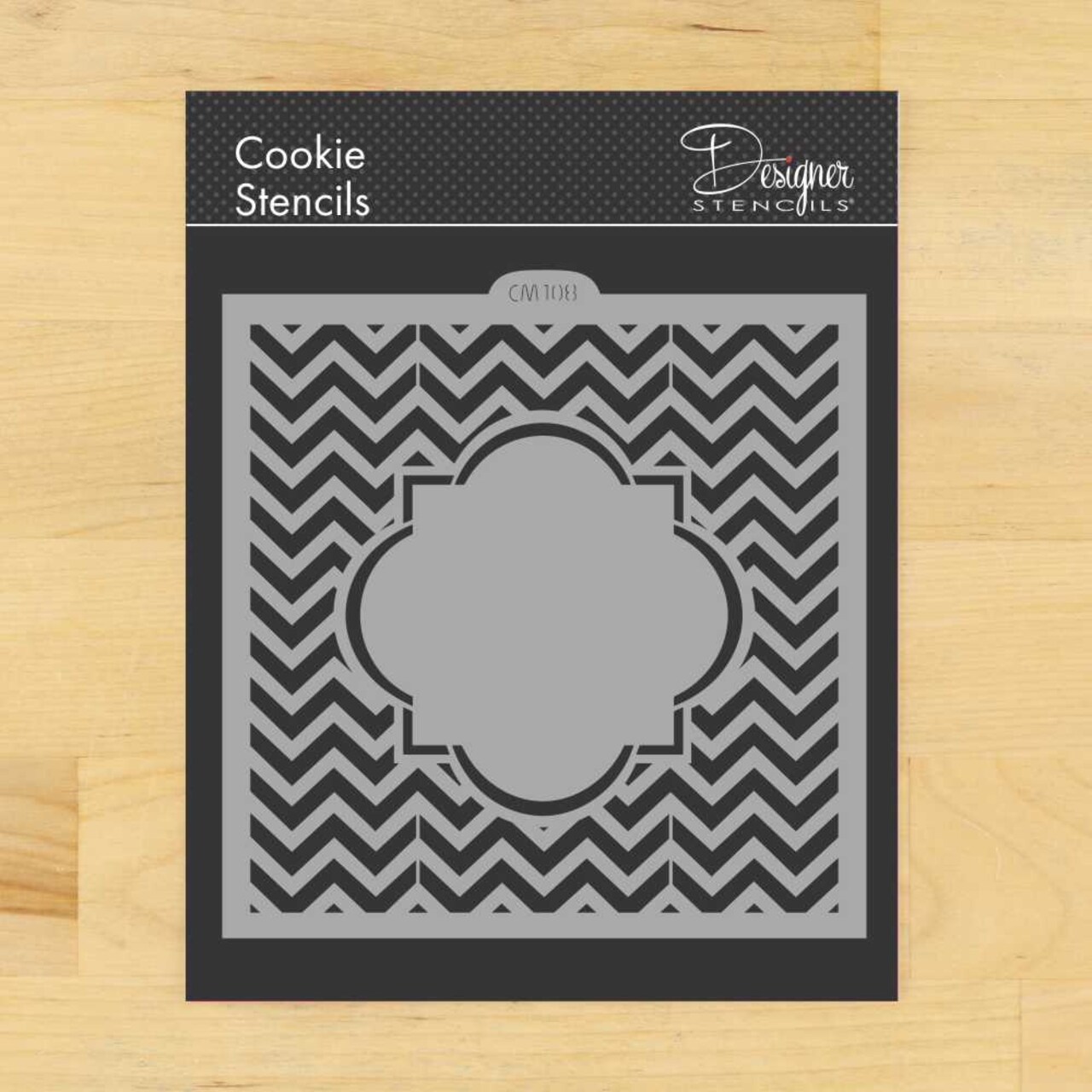 Chevron Monogram Plaque Cookie & Craft Stencil | CM108 by Designer Stencils | Cookie Decorating Tools | Baking Stencils for Royal Icing, Airbrush, Dusting Powder | Craft Stencils for Canvas, Paper, Wood | Reusable Food Grade Stencil